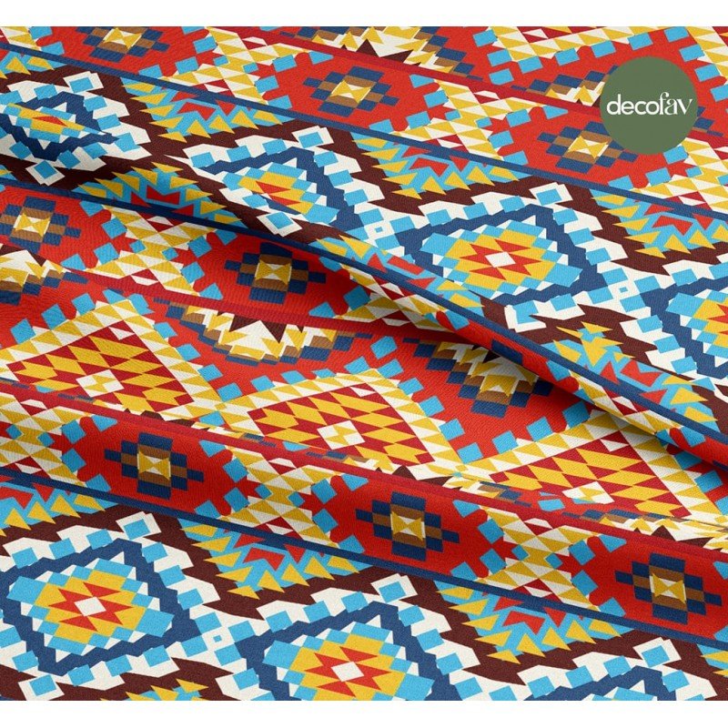 Geometrik Kilim Desenli Dijital Baskılı Kumaş