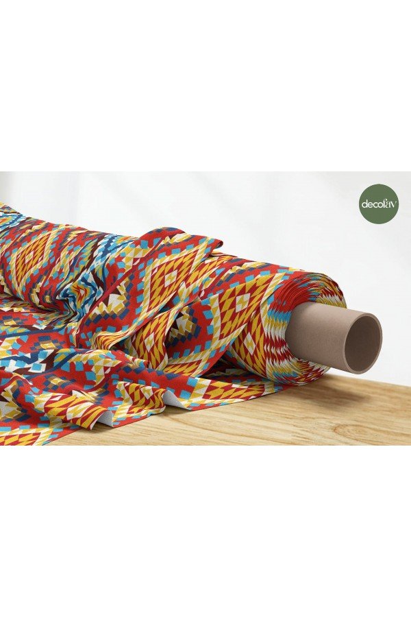 Geometrik Kilim Desenli Dijital Baskılı Kumaş
