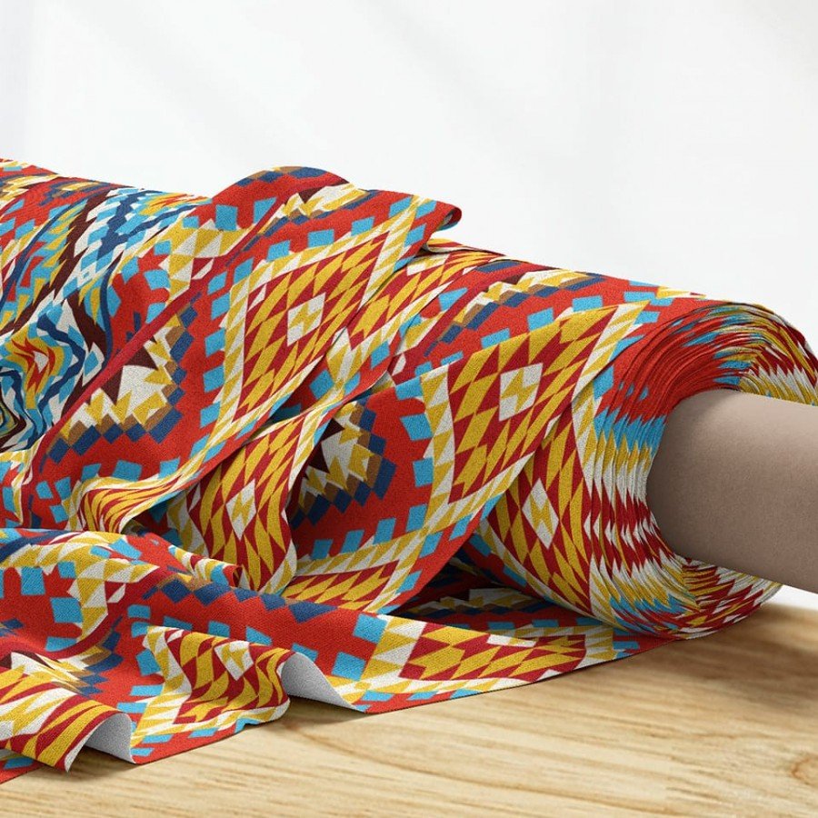 Geometrik Kilim Desenli Dijital Baskılı Kumaş