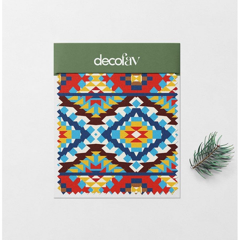 Geometrik Kilim Desenli Dijital Baskılı Kumaş