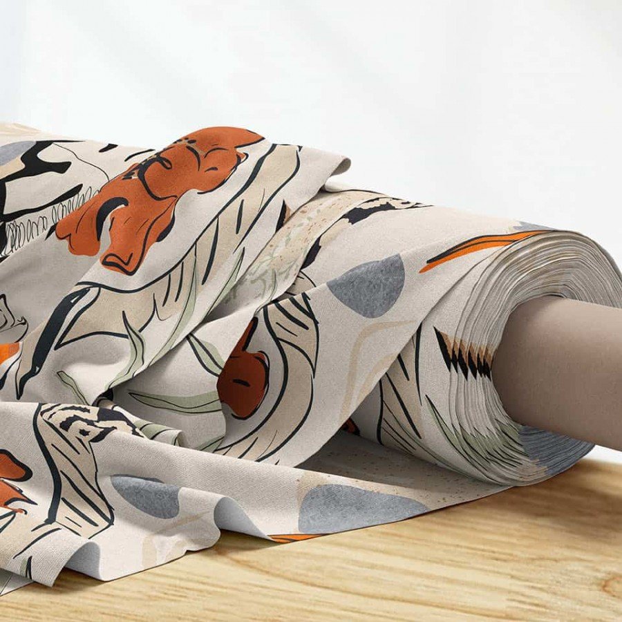 Abstrakt Çiçek Yaprak Leopar Desenli Dijital Baskılı Kumaş