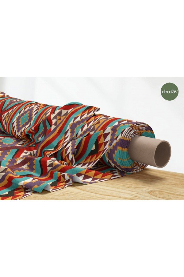 El Çizimi Kilim Etnik Geometrik Desenli Dijital Baskılı Kumaş