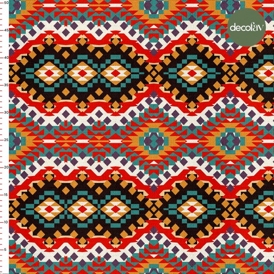 El Çizimi Kilim Geometrik Desenli Dijital Baskılı Kumaş