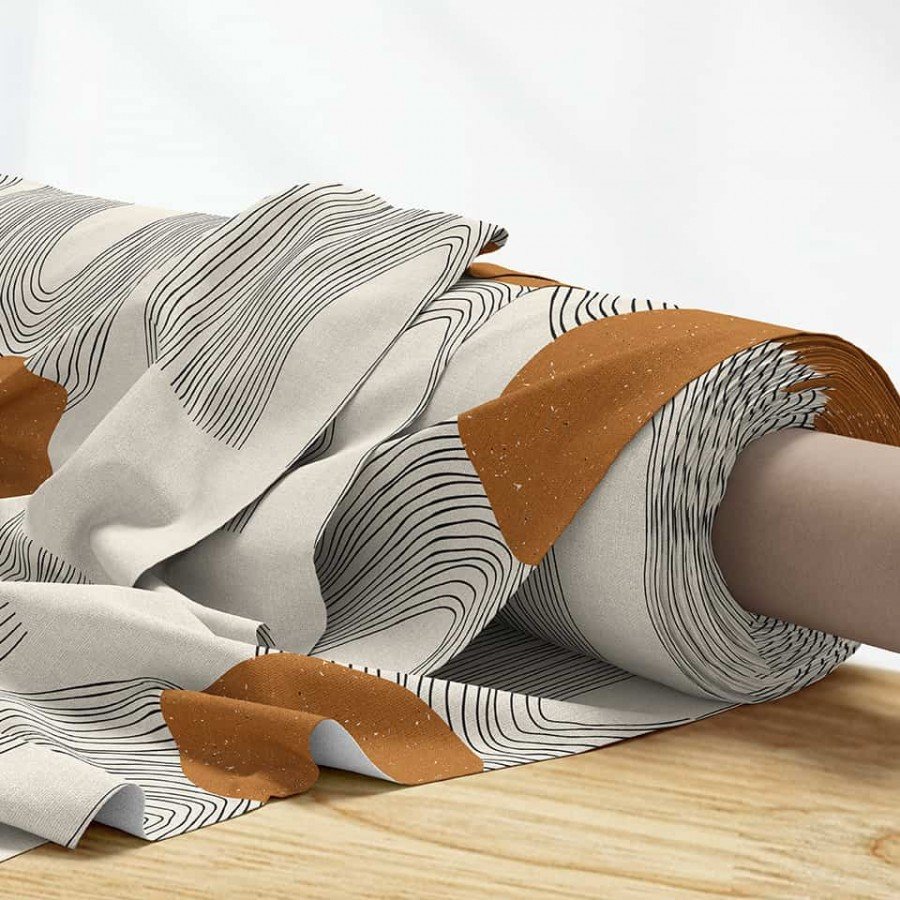 Abstrakt Geometrik El Çizim Desenli Dijital Baskılı Kumaş