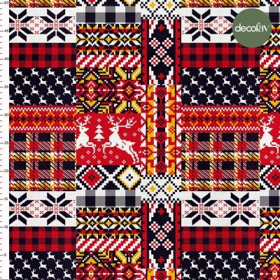 Yılbaşı Temalı Patchwork Etnik  Desenli Dijital Baskılı Kumaş