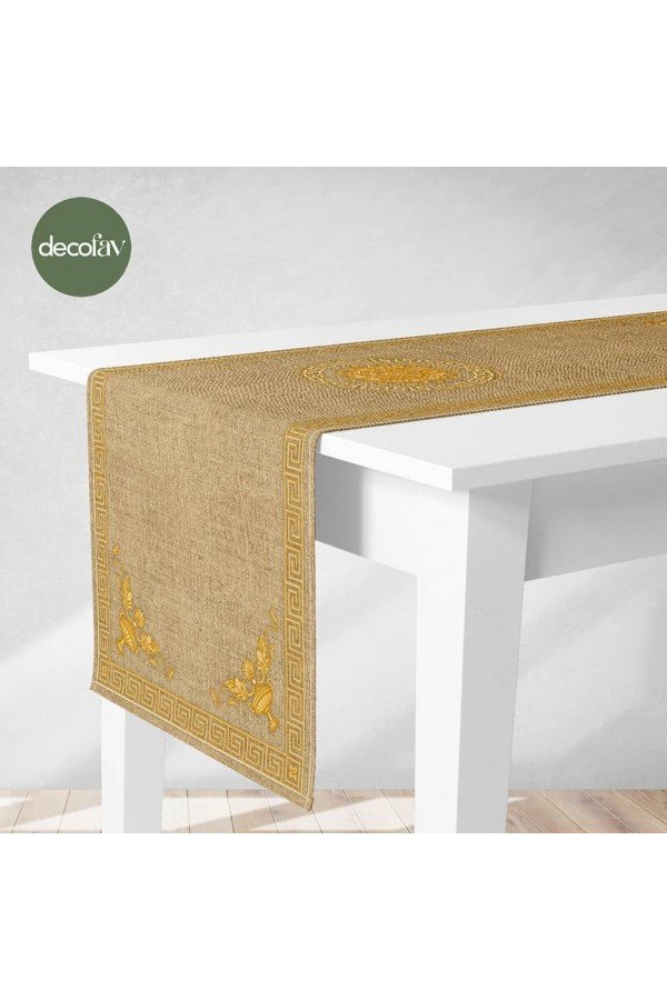 Runner Keten Desen Üzerine Barok Desenli Dijital Baskılı Runner Keten Desen Üzerine Barok Desenli Dijital Baskılı