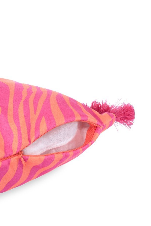 Fuşya Turuncu Zebra Tasarımlı Saçaklı Kadife Kırlent Kılıfı Fuşya Turuncu Zebra Tasarımlı Saçaklı Kadife Kırlent Kılıfı