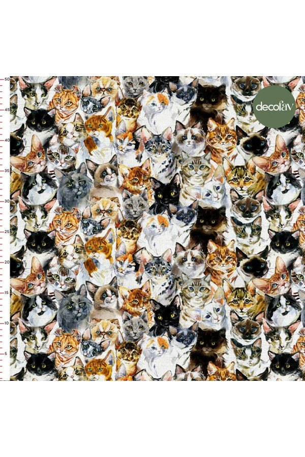 Sulu Boyalı Kedi Desenleri Dijital Baskılı Kumaş