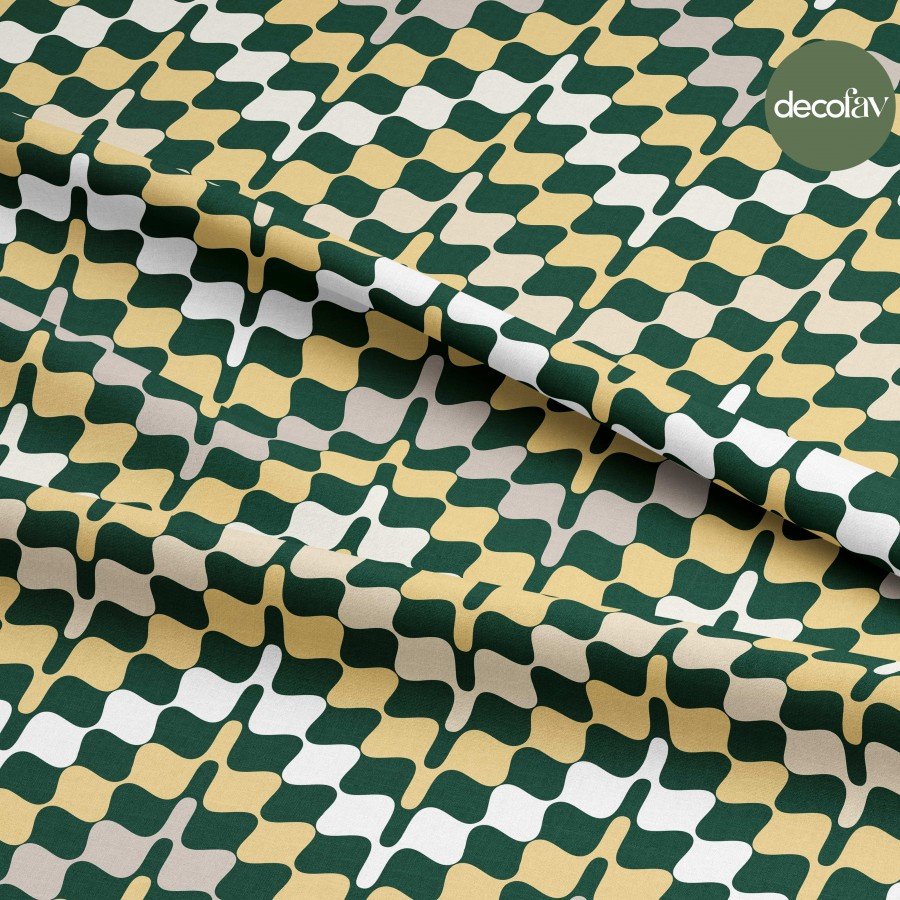 İkat Kenarlaro Oval Zigzag Desenli Dijital Baskılı Kumaş