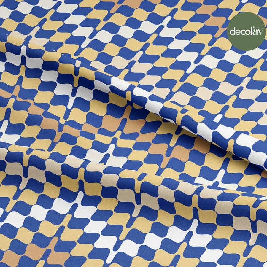 İkat Kenarlaro Oval Zigzag Desenli Dijital Baskılı Kumaş