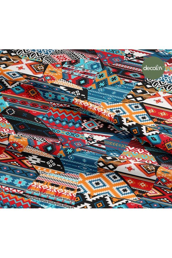 Patchwork Kilim Etnik Geometrik Desenli Dijital Baskılı Kumaş Patchwork Kilim Etnik Geometrik Desenli Dijital Baskılı Kumaş