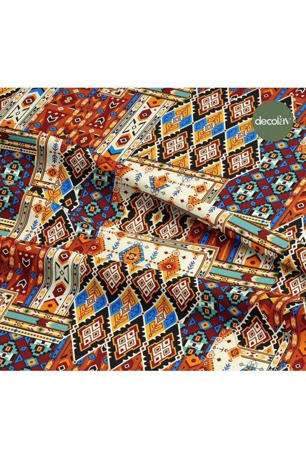Patchwork Etnik Kilim Desenli Dijital Baskılı Kumaş Patchwork Etnik Kilim Desenli Dijital Baskılı Kumaş