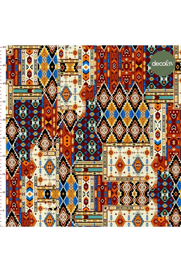 Patchwork Etnik Kilim Desenli Dijital Baskılı Kumaş