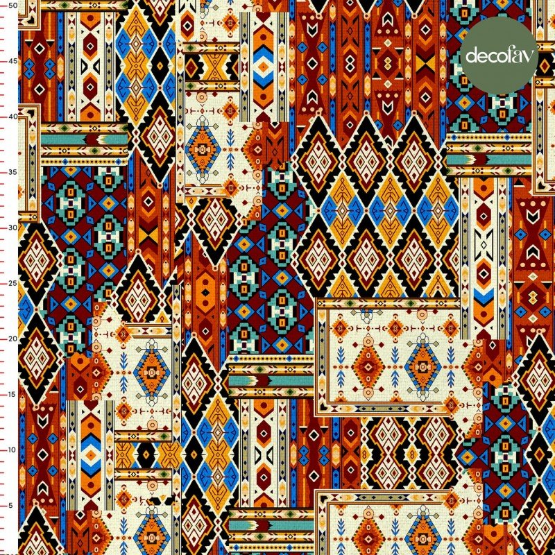 Patchwork Etnik Kilim Desenli Dijital Baskılı Kumaş