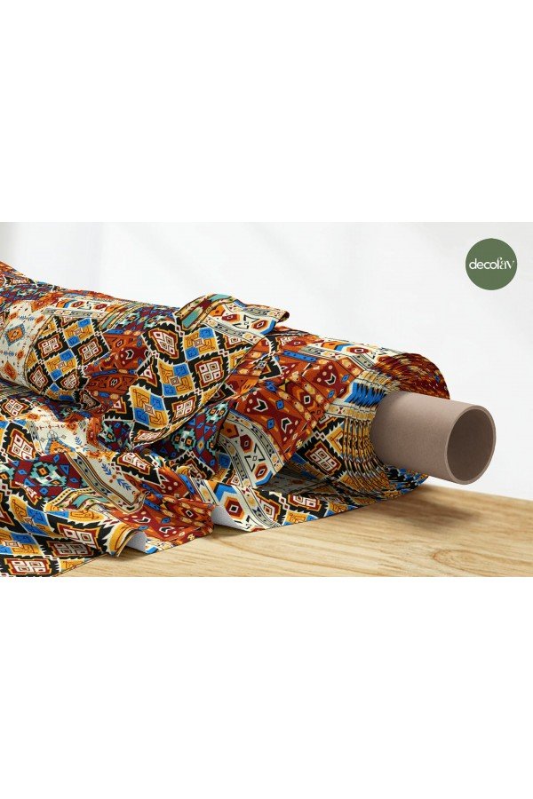 Patchwork Etnik Kilim Desenli Dijital Baskılı Kumaş