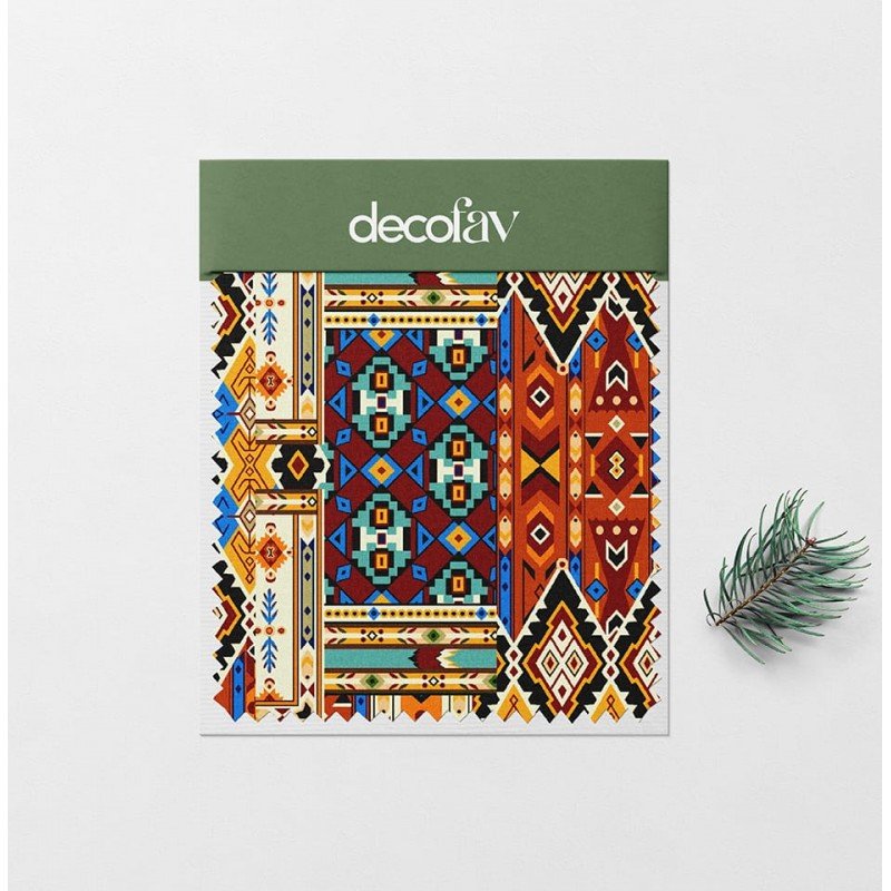 Patchwork Etnik Kilim Desenli Dijital Baskılı Kumaş