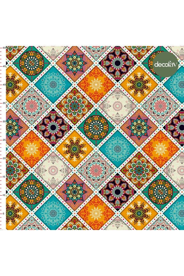 Geometrik Renkli Etnik  Desenli Dijital Baskılı Kumaş
