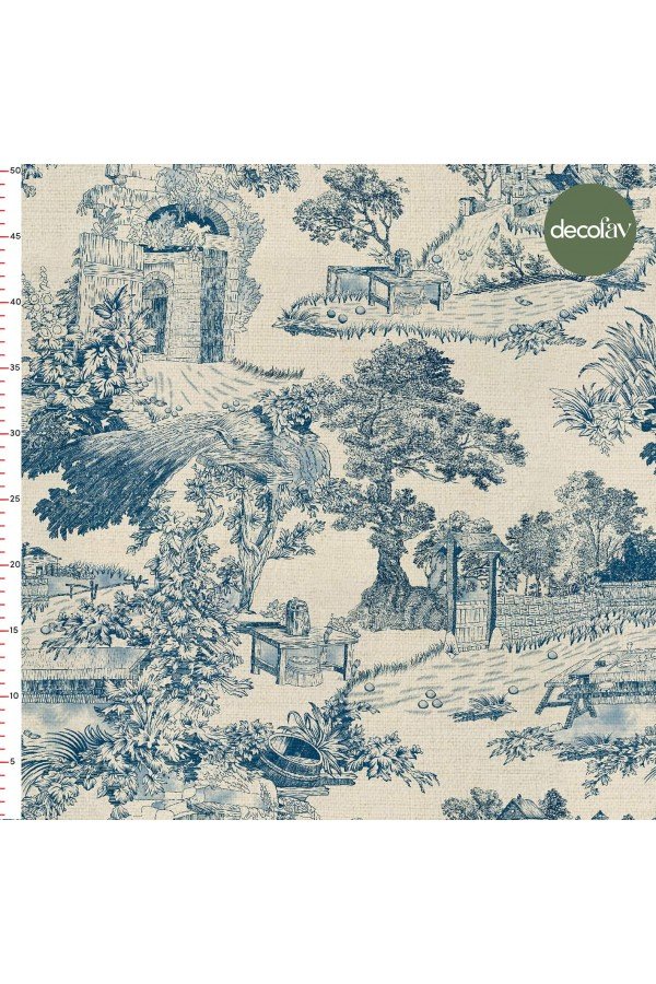 Antik Şehir Toile de Jouy Desenli Dijital Baskılı Kumaş