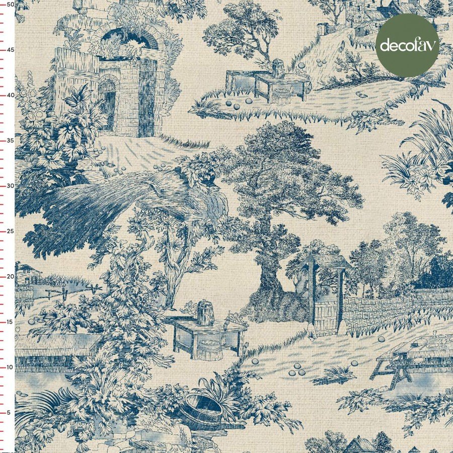 Antik Şehir Toile de Jouy Desenli Dijital Baskılı Kumaş