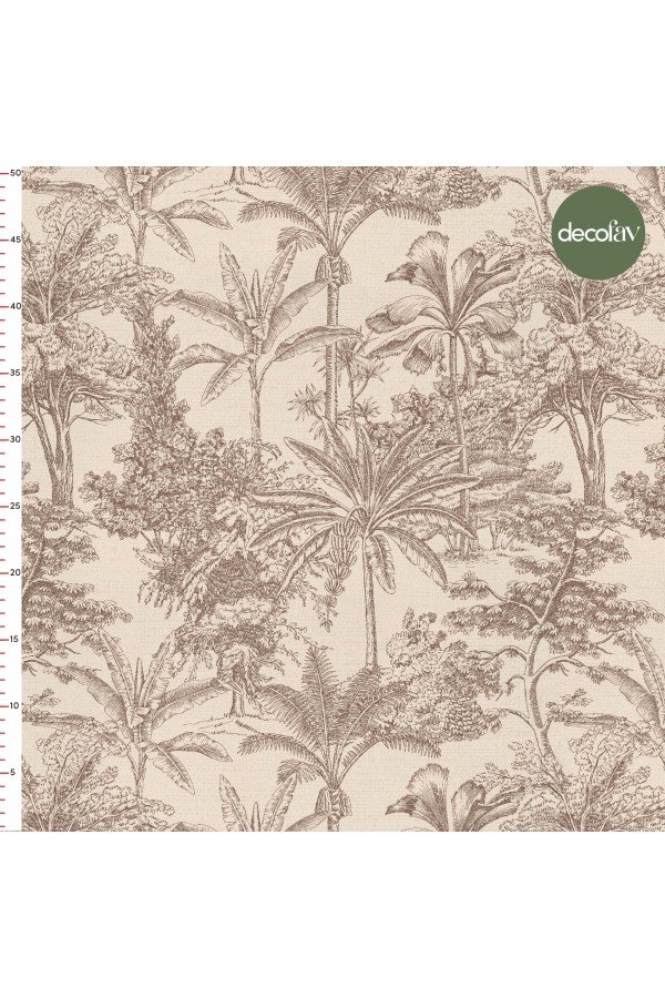  Bej Şıklığı Tropik Toile de Jouy Desenli Dijital Baskılı Kumaş