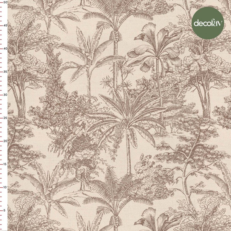  Bej Şıklığı Tropik Toile de Jouy Desenli Dijital Baskılı Kumaş