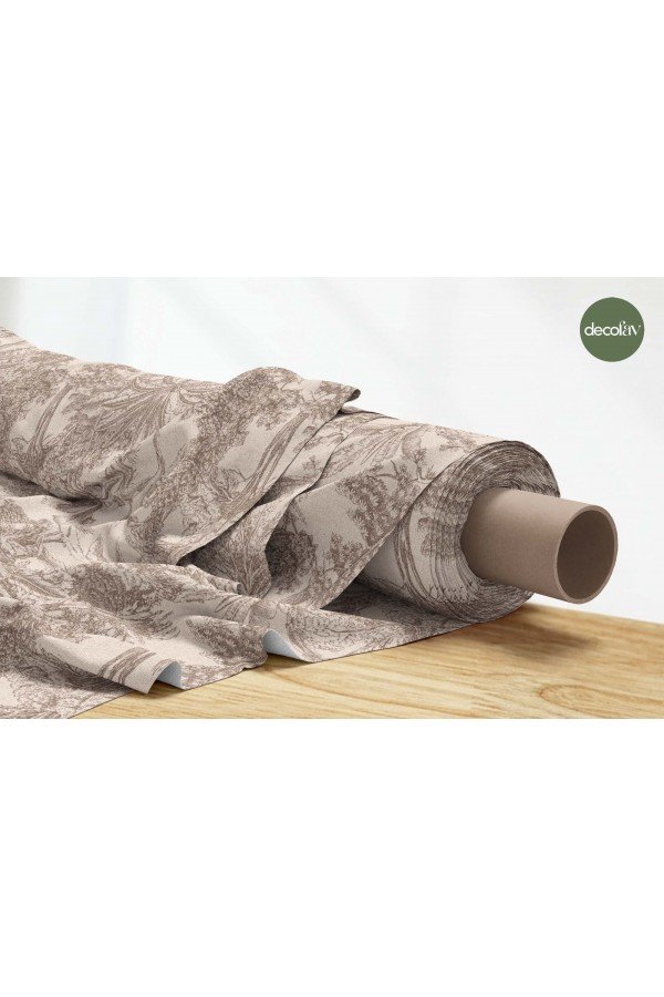  Bej Şıklığı Tropik Toile de Jouy Desenli Dijital Baskılı Kumaş