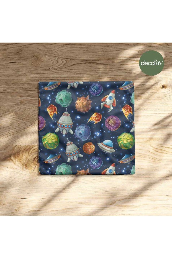 Uzay Temalı Gezegen Yıldız Ufo Roket Desenli Dijital Baskılı Kumaş Uzay Temalı Gezegen Yıldız Ufo Roket Desenli Dijital Baskılı Kumaş