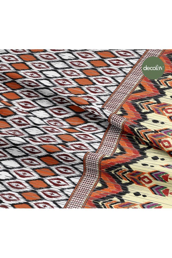 Patchwork Etnik İkat Kilim Zigzag Desenli Dijital Baskılı Kumaş Patchwork Etnik İkat Kilim Zigzag Desenli Dijital Baskılı Kumaş