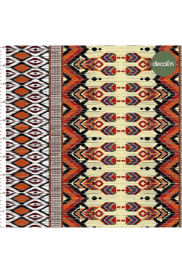  Etnik İkat Kilim Zigzag Desenli Dijital Baskılı Kumaş