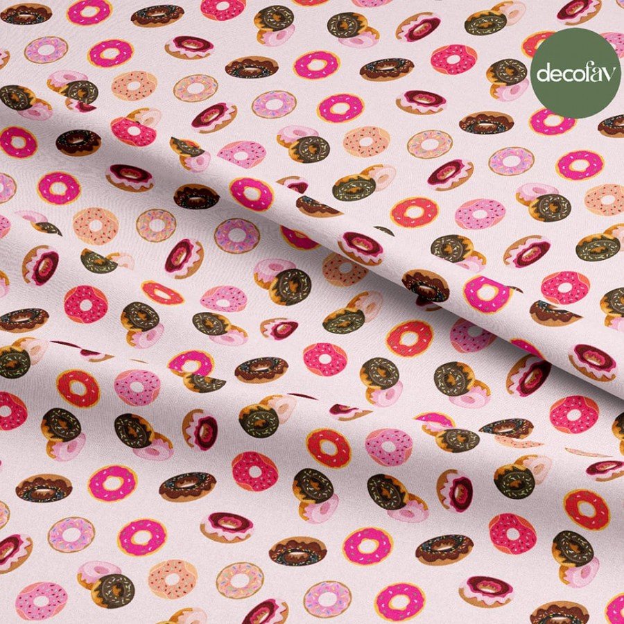 Pembe Zemin Donut Desenli Dijital Baskılı Kumaş