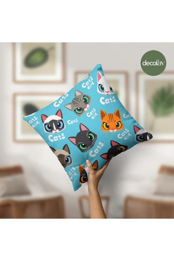 Mint Zeminli Kedi Desenli Dijital Baskılı Kumaş Mint Zeminli Kedi Desenli Dijital Baskılı Kumaş