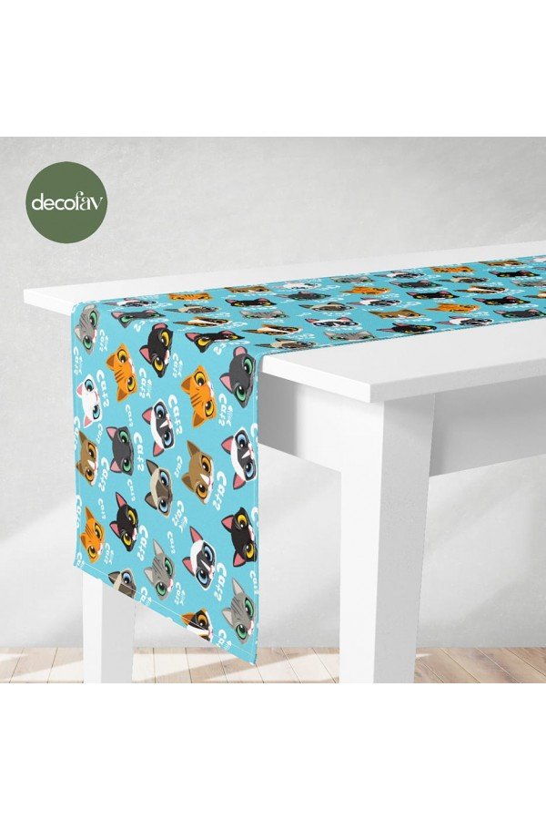 Mint Zeminli Kedi Desenli Dijital Baskılı Kumaş Mint Zeminli Kedi Desenli Dijital Baskılı Kumaş