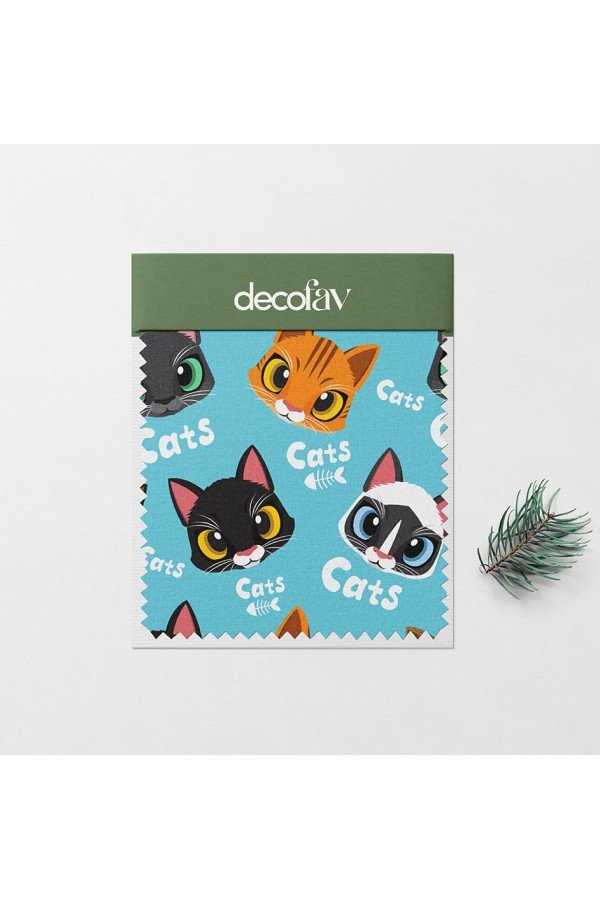 Mint Zeminli Kedi Desenli Dijital Baskılı Kumaş Mint Zeminli Kedi Desenli Dijital Baskılı Kumaş