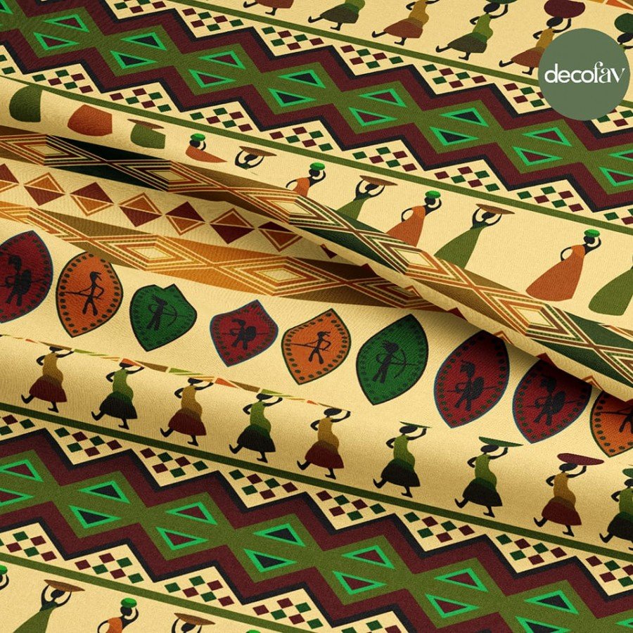 Afrika Tarzı Etnik Geometrik  Desenli Dijital Baskılı Kumaş