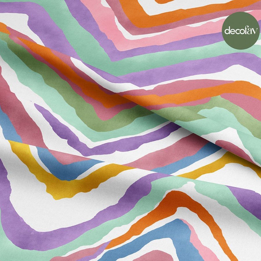 Zigzag Renkli Abstrakt  Desenli Dijital Baskılı Kumaş