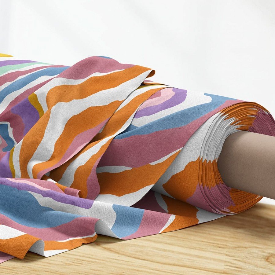 Zigzag Renkli Abstrakt  Desenli Dijital Baskılı Kumaş