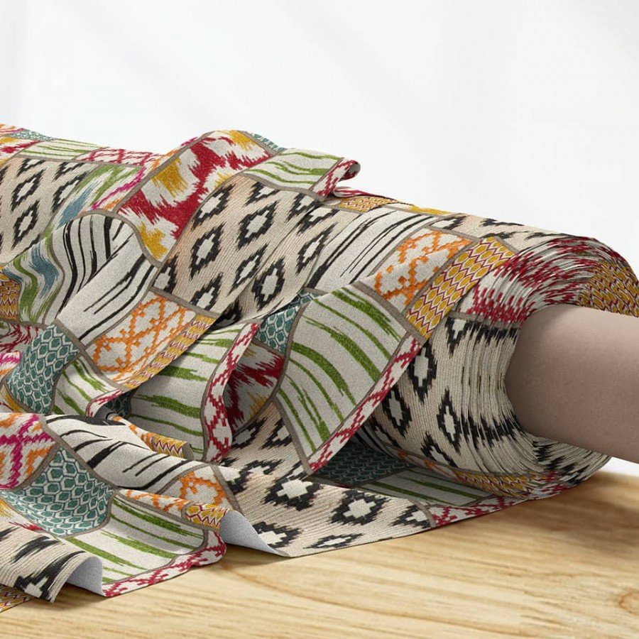 Patchwork Kilim Desenli Dijital Baskılı Kumaş