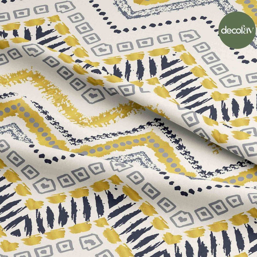 Zigzag Etnik El Çizimi Geometrik  Desenli Dijital Baskılı Kumaş