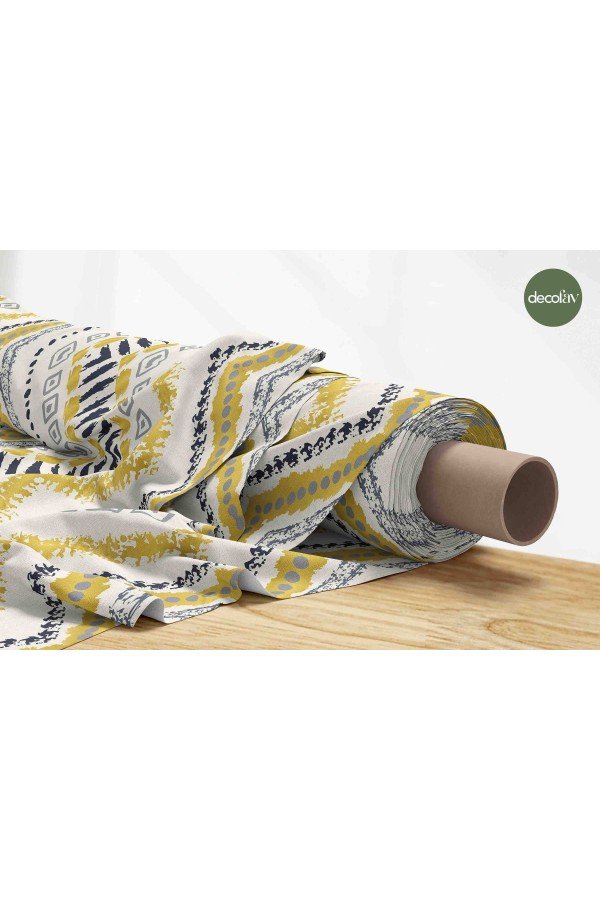 Zigzag Etnik El Çizimi Geometrik  Desenli Dijital Baskılı Kumaş