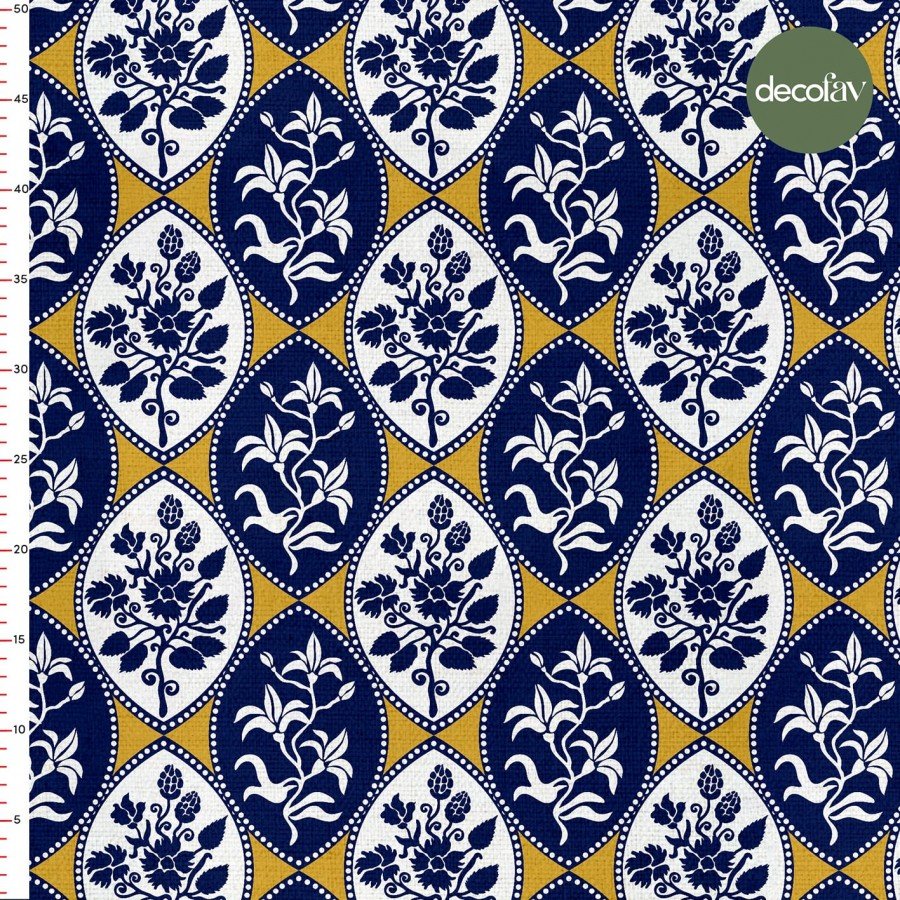  Çini Çiçek Desenli Dijital Baskılı Kumaş