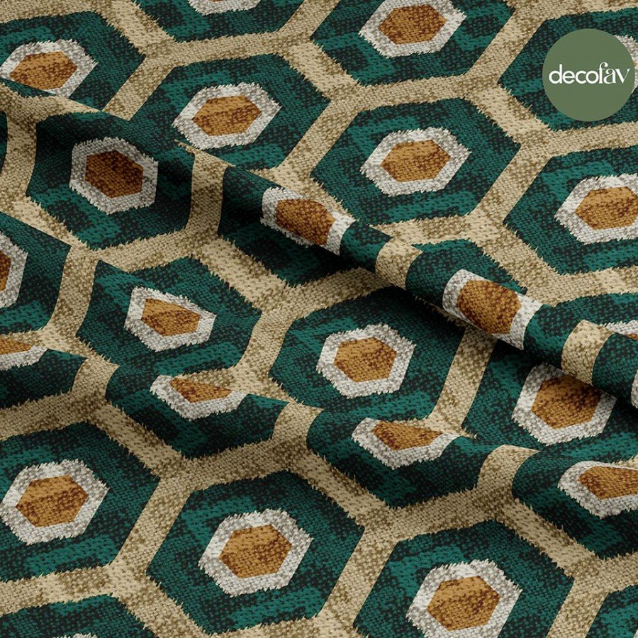 Geometrik Altıgen Desenli Dijital Baskılı Kumaş