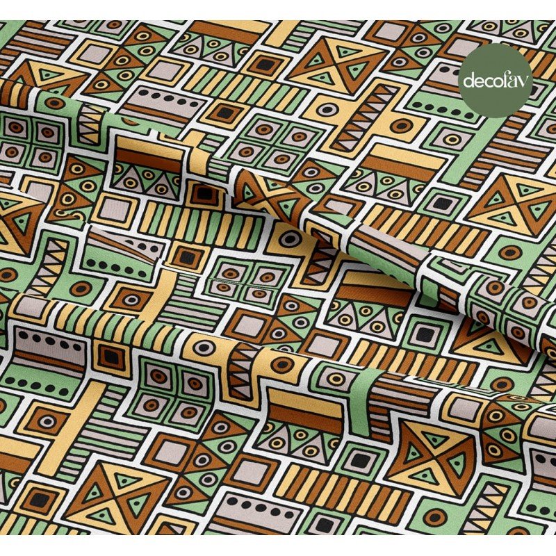 Afrika Tarzı Geometrik  Desenli Dijital Baskılı Kumaş