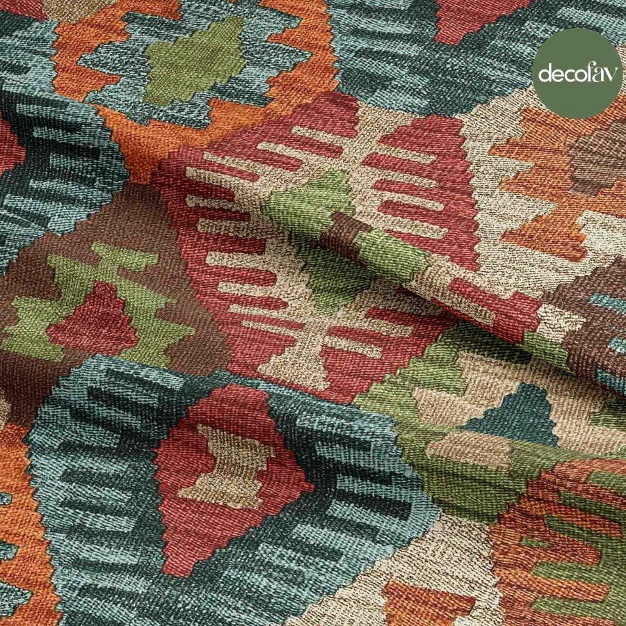 Kilim Etnik Geometrik Desenli Dijital Baskılı Kumaş
