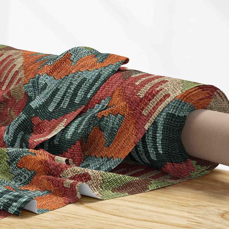 Kilim Etnik Geometrik Desenli Dijital Baskılı Kumaş