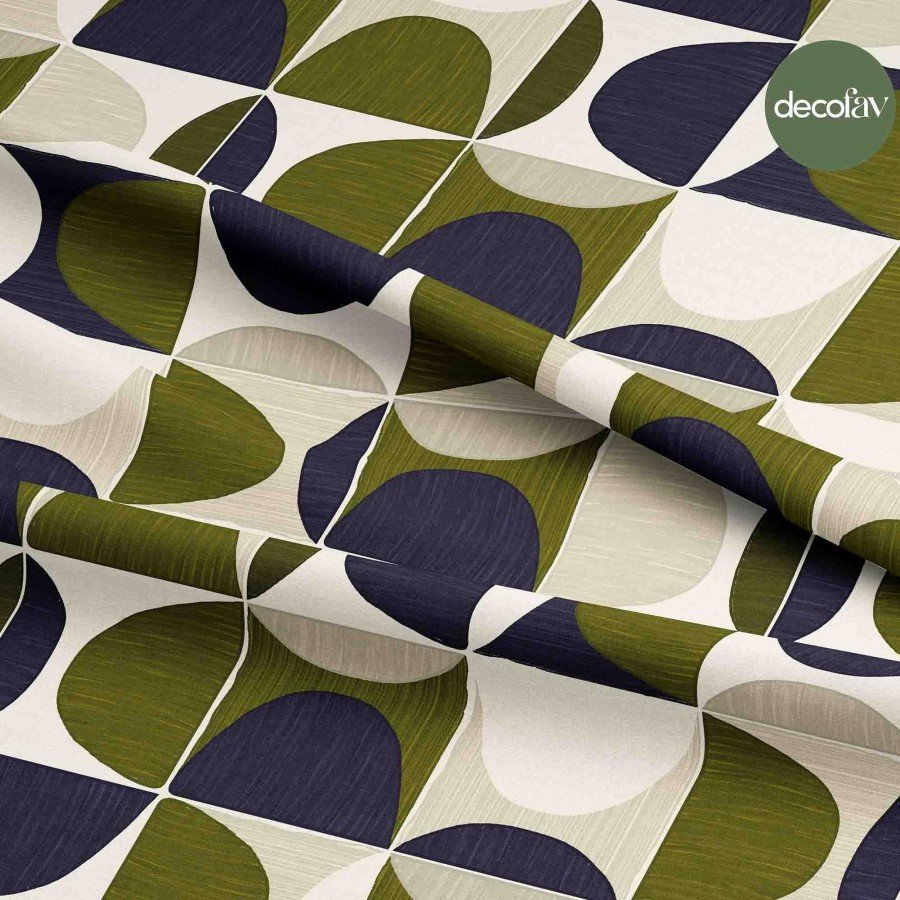 Abstrakt Geometrik El Çizim  Yarım Daire Desenli Dijital Baskılı Kumaş