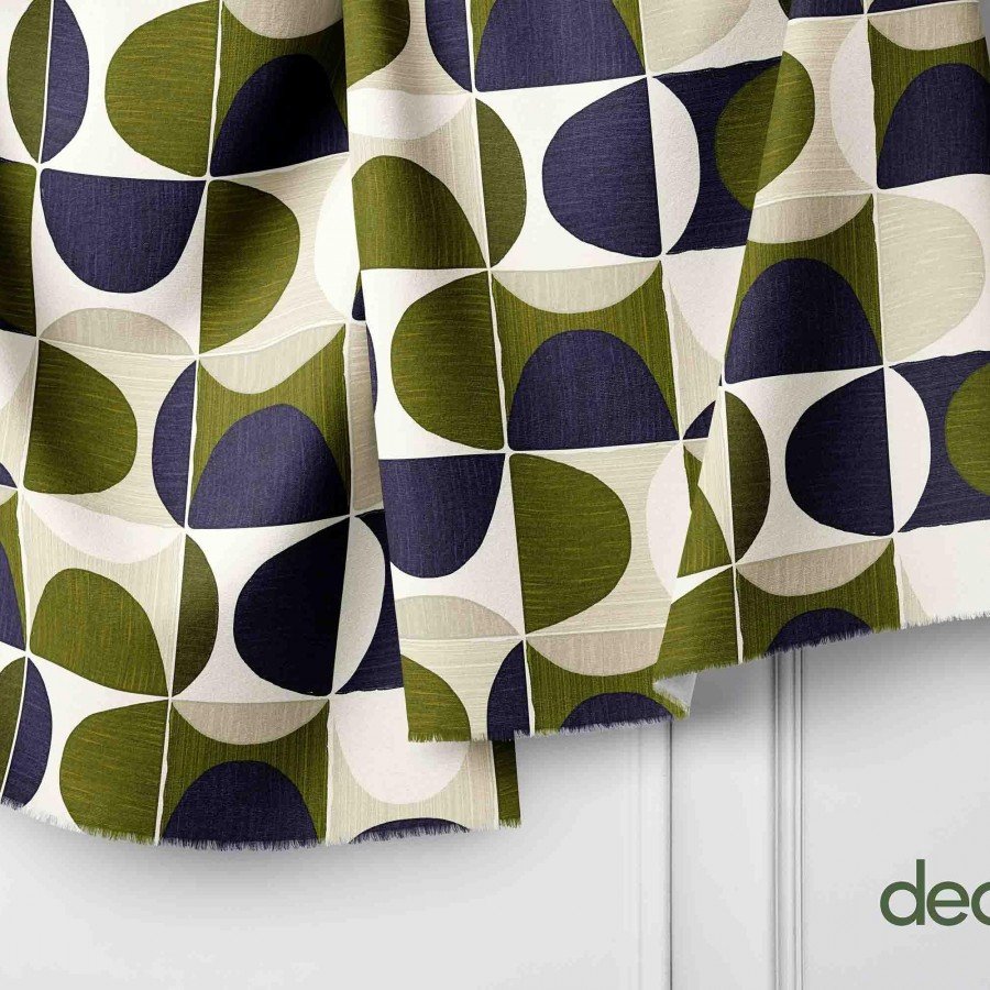 Abstrakt Geometrik El Çizim  Yarım Daire Desenli Dijital Baskılı Kumaş