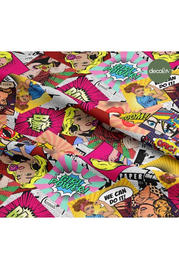 Gazete Kağıdı Zeminli Pop Art Desenli Dijital Baskılı Kumaş Gazete Kağıdı Zeminli Pop Art Desenli Dijital Baskılı Kumaş