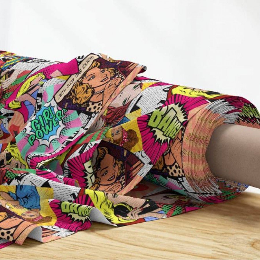 Gazete Kağıdı Zeminli Pop Art  Desenli Dijital Baskılı Kumaş