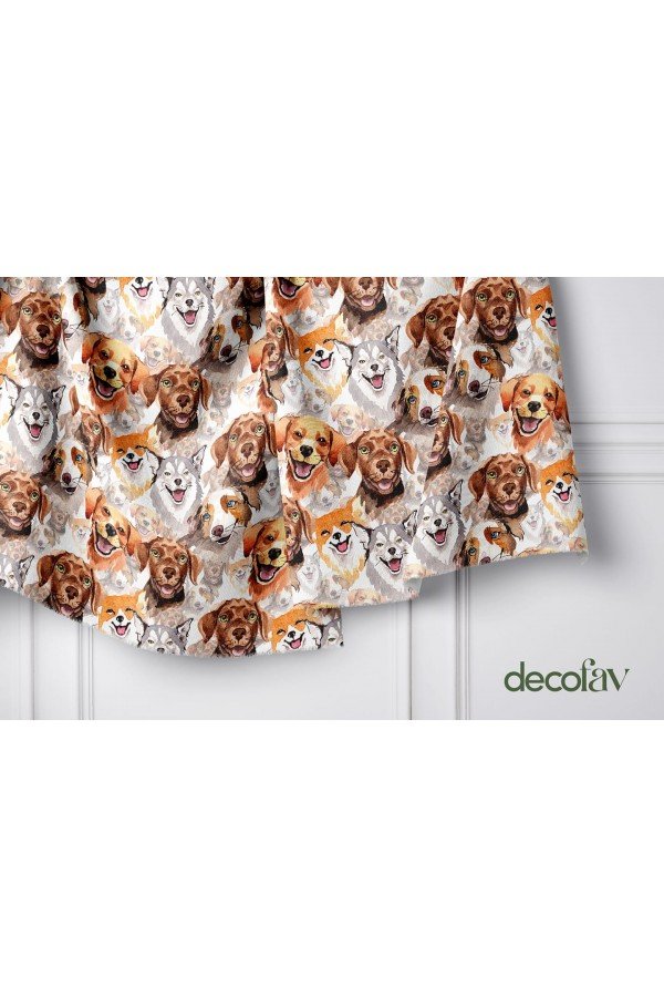 Neşeli Köpek Desenli Dijital Baskılı Kumaş