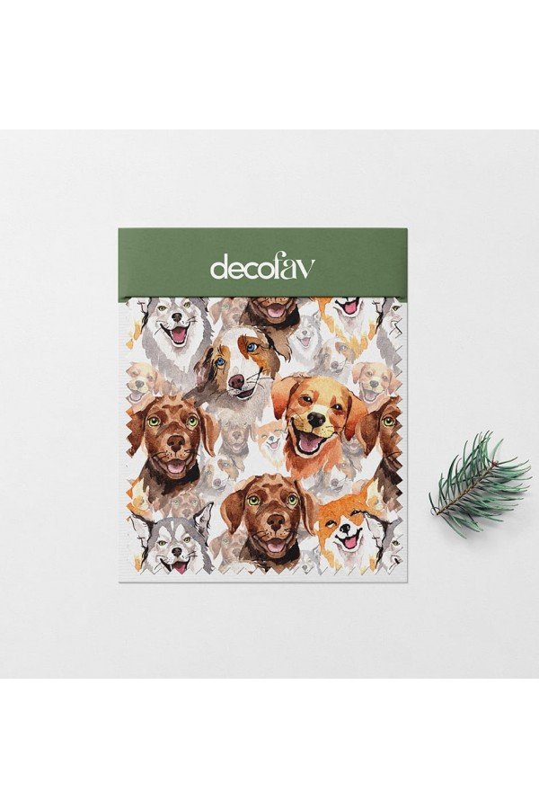 Neşeli Köpek Desenli Dijital Baskılı Kumaş